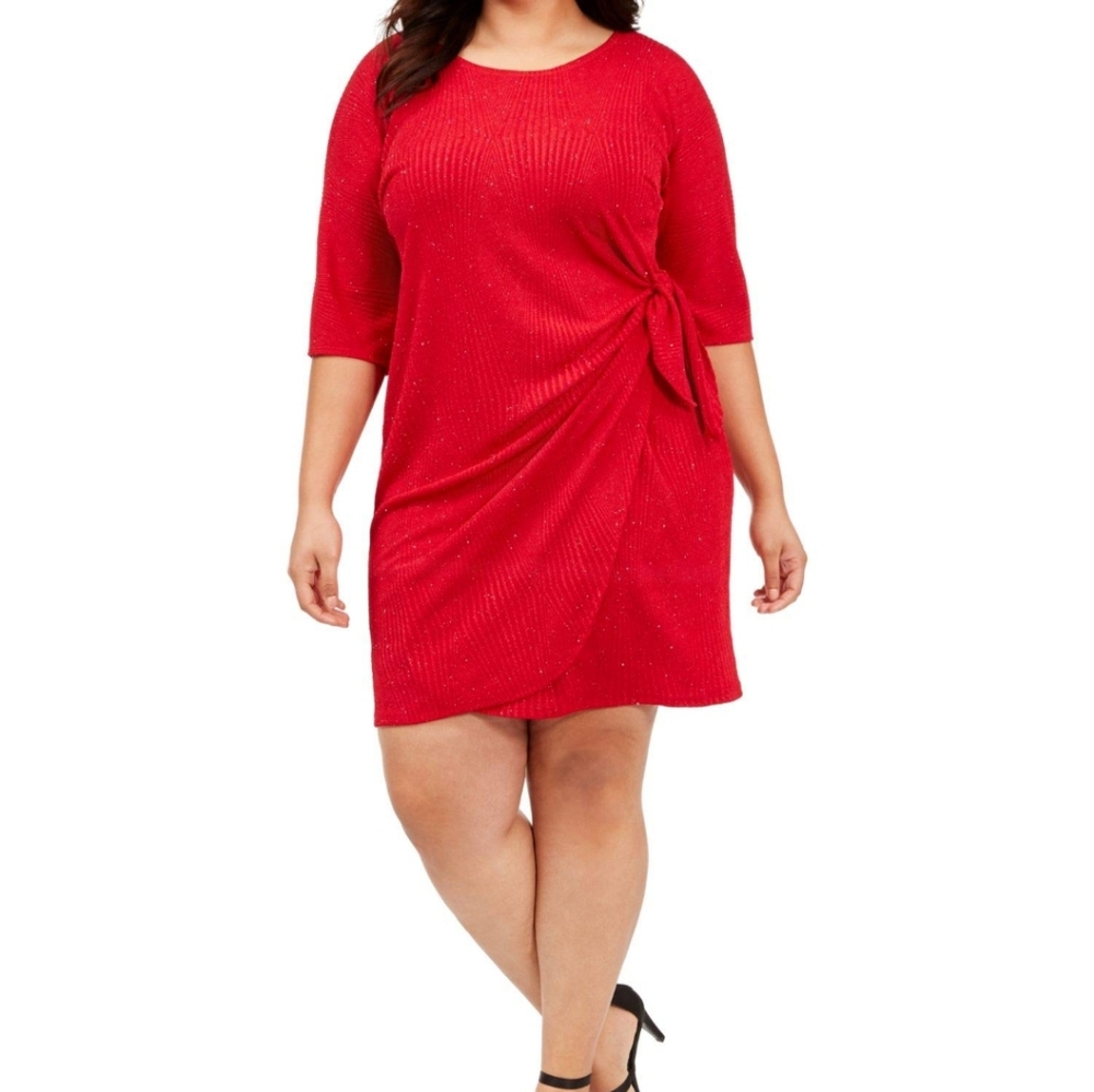 Signature by Robbie Bee Glitter Knee-Length Wrap Dress